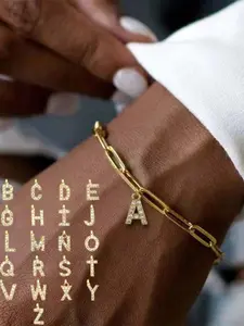 Fashion Letter Pendant Bracelet, 26 Alphabet Charms, Stainless Steel Chain, Sparkling Zircon, Casual All-Season Accessory, Perfect Gift