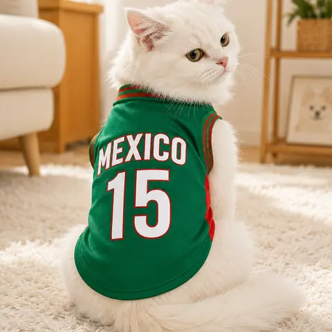 Mexico 15 Multi-Size Pet Soccer Jersey - Sleeveless Mesh Fabric Vest with Sleeveless Freedom, Team-Sport Style, Soccer Look for Small Dogs, Red Green Breathable Lightweight Outfit for Walks, Party-Day Ready Daily Wear
