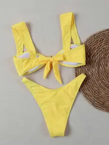 Women's Solid Color Bikini Two-Piece Set, Plain Bikini Set, Sexy Bikini, Wide Shoulder Straps, Metal Starfish Decoration, Beach Swimwear