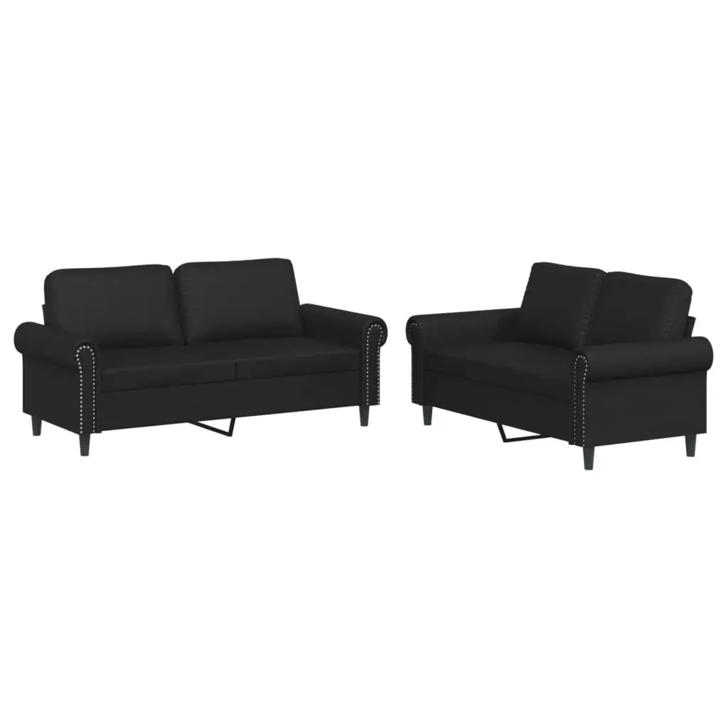 vidaXL Sofa Set with Cushions 2 Piece, Loveseat Couch Sofa Settee, Accent Upholstered 2 Seater Sofa for Living Room, Modern Style, Black Faux Leather 3202150