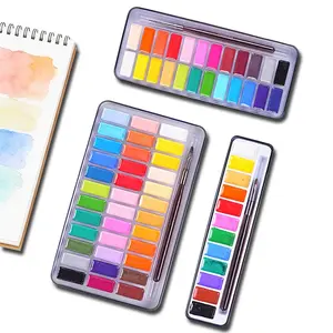 12/24/36 Vibrant Colors Compact Solid Watercolor Paint Set and Bonus Brush Great for Art Painting and Outdoor Sketching