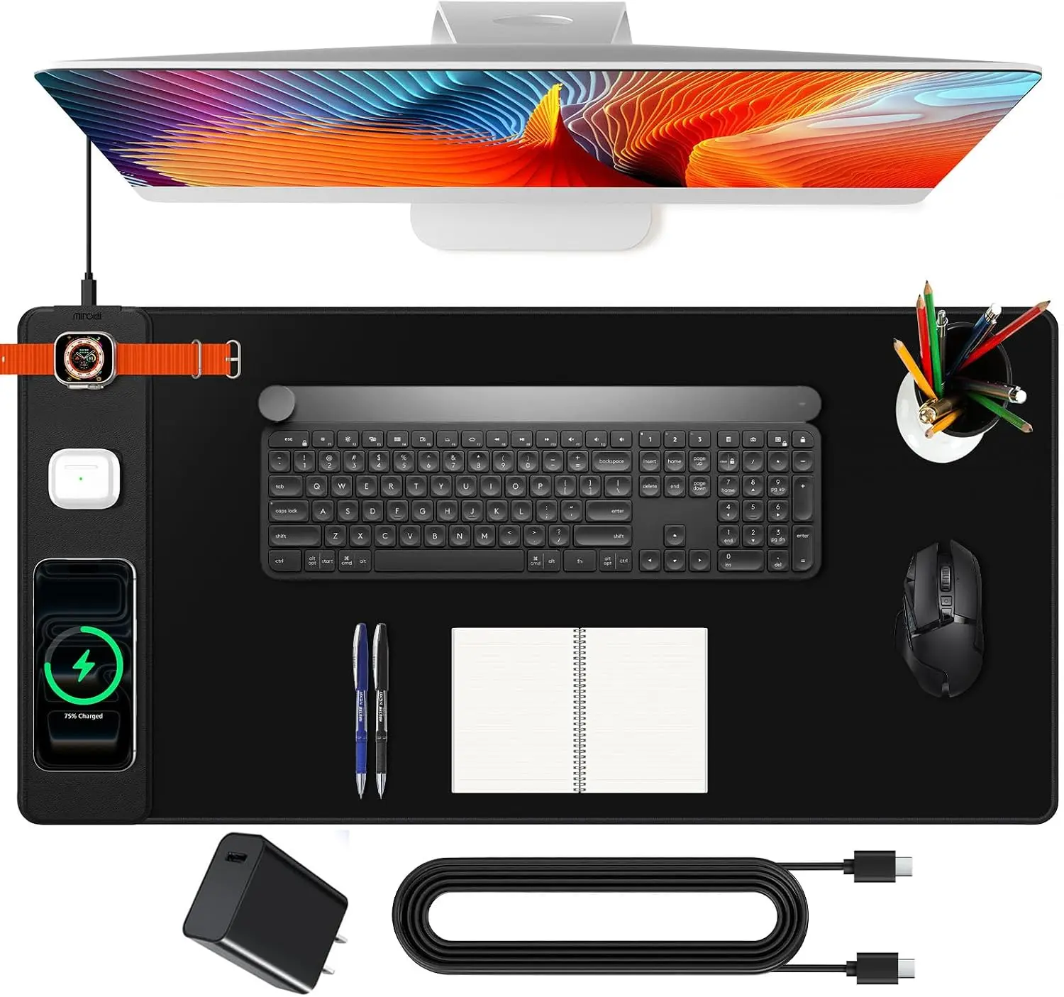 Mouse Pad with Magnetic Wireless Charging, Large Desk Mat, Non-Slip Mouse Mat, Keyboard Pad for Gaming, Desk, Office, PC (The Left Charging-Black with 20W PD Charger)SummerWins