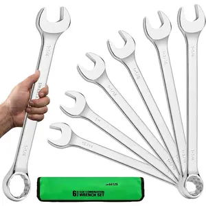 SAE Wrench Set, Large Wrench Set, 6- 15/16", 1", 1-1/16", 1-1/8", /16", 1-1/4" Long Big Box End Wrenches  Set with Rolling Pouch, 12 Point Combination Wrenches Sets