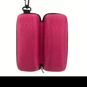 Honeycomb Pattern Glasses Case - Pink Color, Minimalist Design, Zipper Closure, Ideal for Eyewear Storage