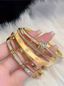 5pcs of elegant and luxurious 304 stainless steel bracelets, high-quality and fashionable bracelets suitable for men and women to wear, are multifunctional and durable jewelry for daily travel, Cuff Bangles Bracelets