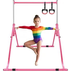 XHYHWYD Adjustable Height Gymnastics Bar for Kids with Rings, Foldable Design for Home Training, Junior Gymnastics Equipment for Indoor/Outdoor Use, 15-Year Warranty