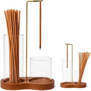 Incense Holder, 2 in 1 Insence Stick Holder, Incense Burner Holder with Storage, Incense Holder for Sticks with Removable Glass Ash Catcher for Yoga, Spa, Meditation, Wooden Home Decor