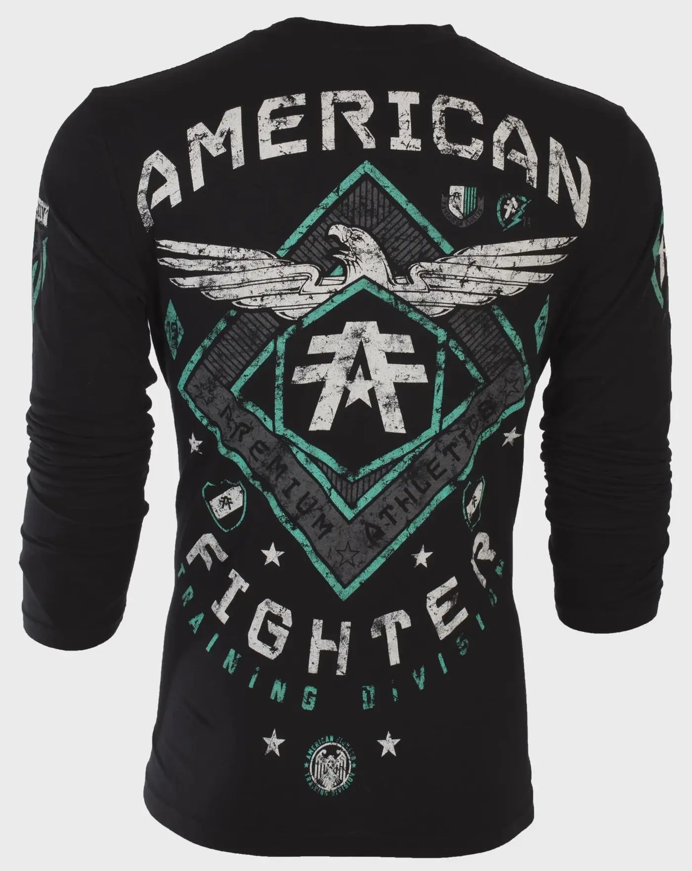American Fighter Mens Long Sleeve Shirt ABRAHAM Athletic Black All Print POLYESTER Shirt Menswear Top