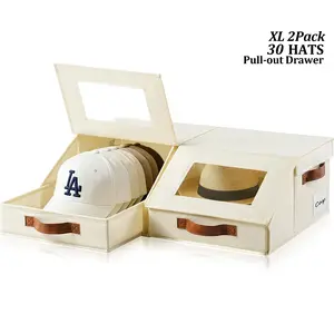 TAYTUU 2/4 Pack XL Cap Organizer for Baseball Cap, Stackable Hat Storage Organizer, Drawer Hat Storage for Closet with Clear Window, Dual Side Handles, Breathable Fabric Hat Box for Home, Bedroom, Spare Closet, Hat Bag, Hat Shapesaver