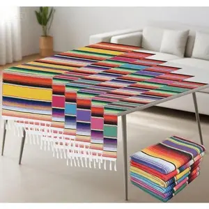 Colorful Fiesta Table Runners Set of 6 Extra Long 14x84 Inch Vibrant Rainbow Striped Boho Style Party Decorations Washable Durable Fabric for Cinco de Mayo Celebrations and Themed Events