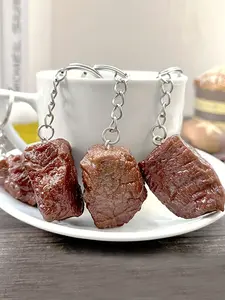 1/20pcs Imitation Food Beef Cubes Keychain Fashion Jewelry Simulation Food Key Ring for Bag Pendant Handbag Purse Car Accessories Bag Charm Keychain Keychain For Bags