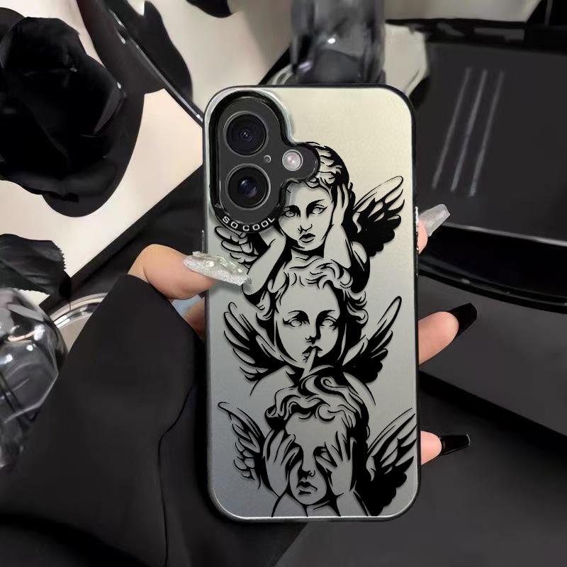 Unique Three Wise Angels Patterns Phone Case Featuring The Iconic See No Evil Hear No Evil Speak No Evil Angel Motif Merging Classic Baroque Art With Mysterious Spiritual Vibe For iPhone 17.16.15.14.13.12.11.X.XS.XSMAX.XR.8.7