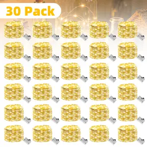 30-Pack LED fairy lights, battery powered, silver wire, 20 LED lamp beads, 6.5-foot flashing firefly star and moon string lights, suitable for DIY, weddings, parties, bedrooms, gardens, Christmas, Valentine's Day, warm white light