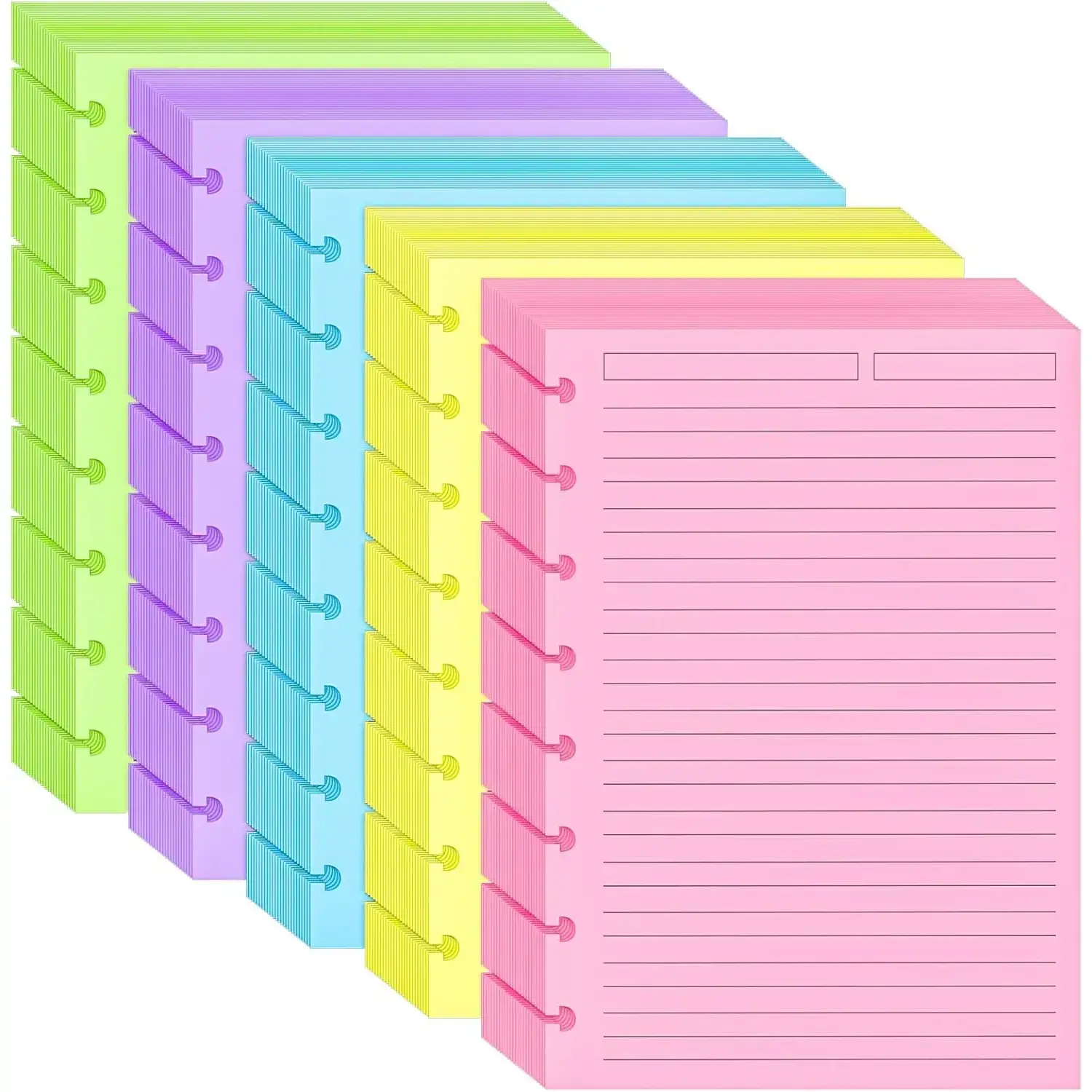 100 Sheets Junior Size Discbound Lined Refill Paper, A5 Loose Leaf Paper 5 Colors 8-Disc Refillable Pre-punched College Ruled Notebooks Planner Inserts, 120gsm Thicken Paper, 5.8'' x 8.2''