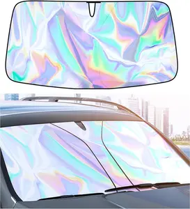 Holographic Car Windshield Sun Shade 145x80cm Foldable UV Protection Visor Shield Cover Blocks Sun Rays for Privacy and Heat Reduction