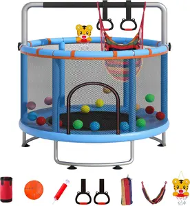55" Small Trampoline for ,  Indoor Outdoor with with Enclosure Net, Safety Enclosure, Round Jumping Mat with Basketball Hoops, Birthday Gifts for