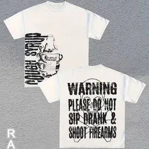 (220g Pure Cotton T-Shirt) Men's Summer Round Neck Short Sleeved Casual Pure Cotton Print, Y2K STYLE, COUGH SYRUP