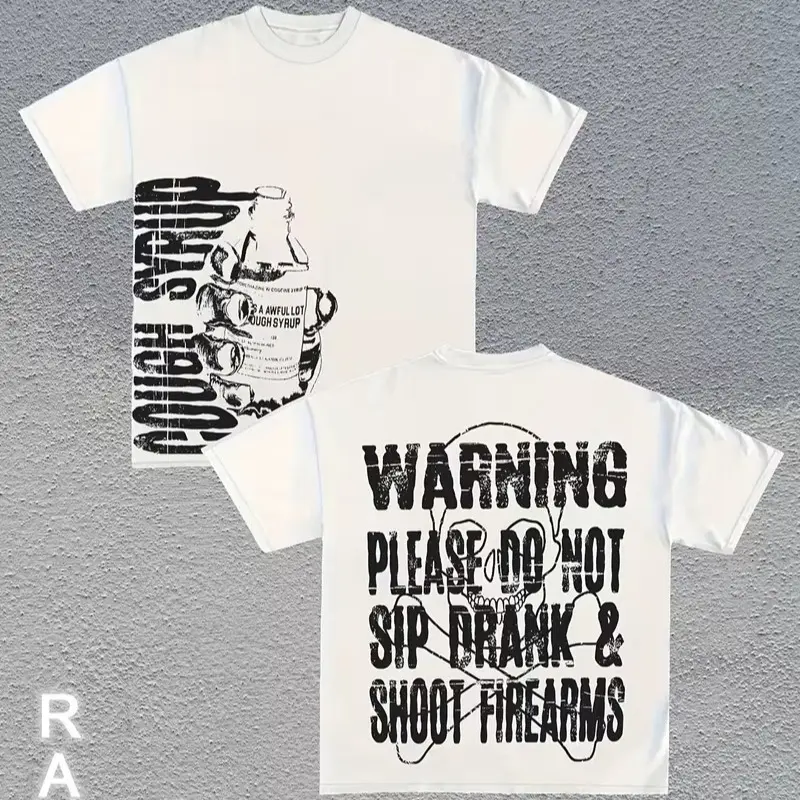 (220g Pure Cotton T-Shirt) Men's Summer Round Neck Short Sleeved Casual Pure Cotton Print, Y2K STYLE, COUGH SYRUP
