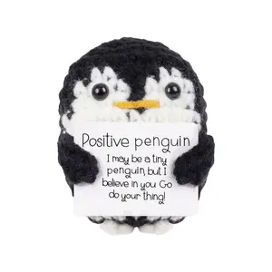 Handmade Crochet Doll Tiny Knitting Positive Doll Bring You Energy Emotional Gift for Bestie Sister Friends Christmas Thanksgiving Gifts Bag Hanging Decor Penguin Lover
