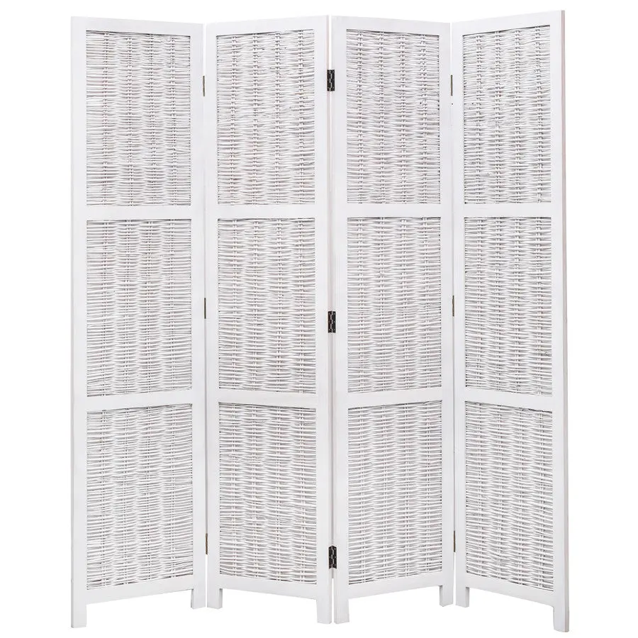 Legacy Decor 4 Panel Wood and Wicker Weave Design Room Divider in White Color 3 Panel 67"H x 60"W for Modern and Traditional Spaces