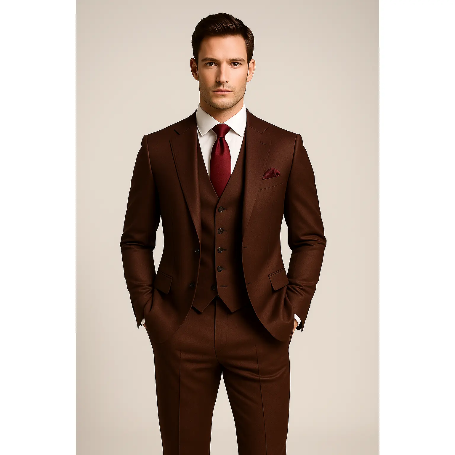 The Forest Floor – Dark Brown Suit with Burgundy Green Accents