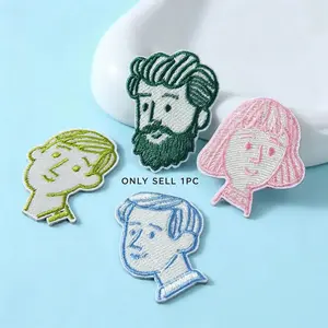 Cartoon Creative Character Avatar Embroidery Patch, Iron On Self Adhesive Fabric Patches For Phone Case Clothes Bags DIY Decoration Accessories