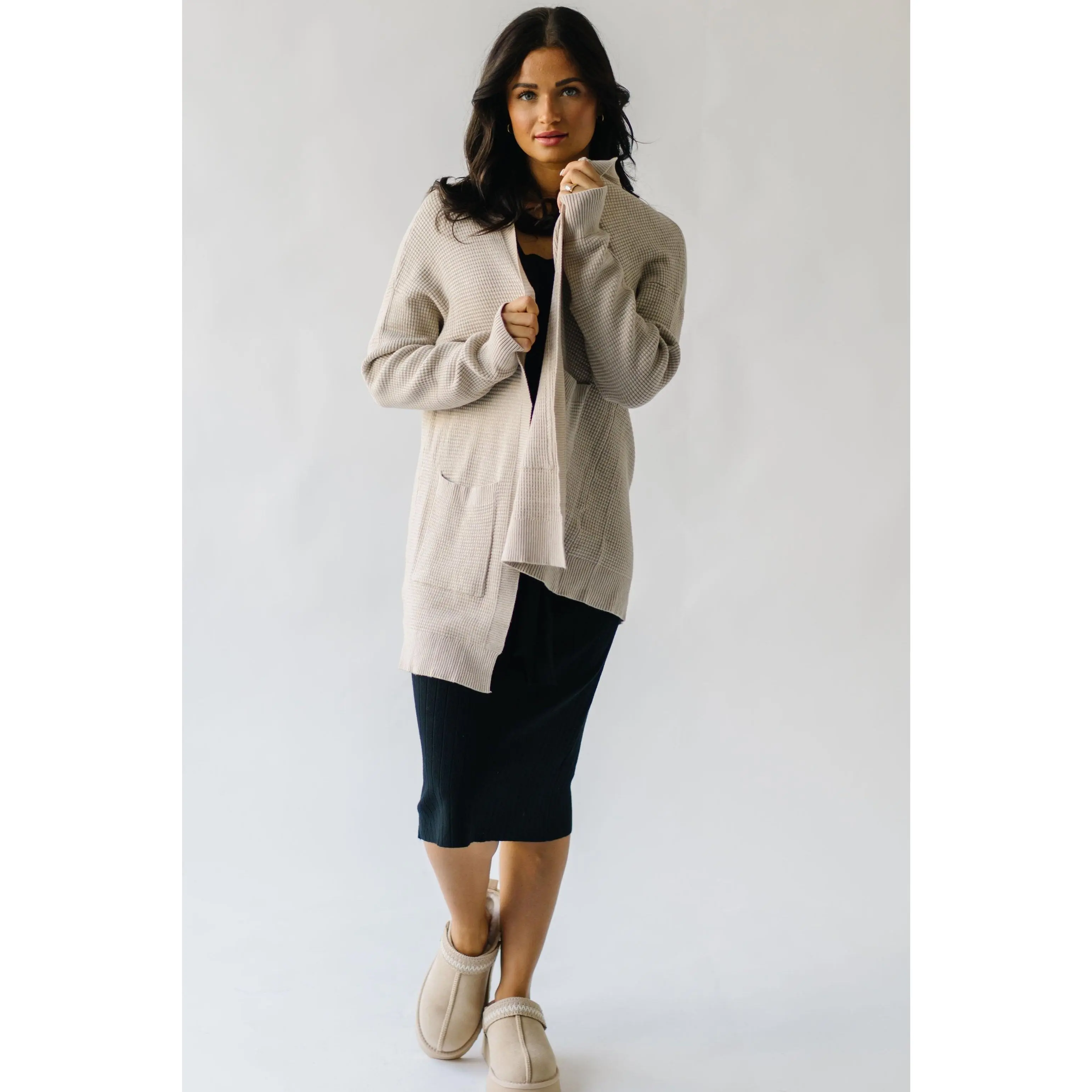 The Bamburg Waffle Cardigan in Warm Grey