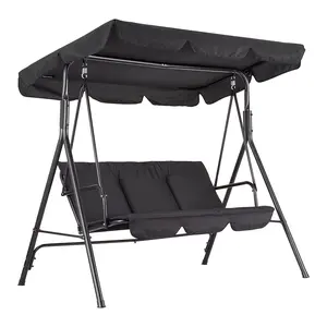 Outdoor Swing Chair with Adjustable Canopy, 3-Seat Outdoor Patio Swing Chair with Adjustable Tilt Shade, Porch Swing with Canopy for Garden, Backyard