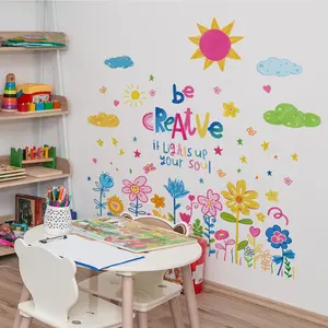 Sun & Cloud & Flower Pattern Wall Sticker, Self-adhesive Wall Decal, Decorative Sticker for Home Living Room Bedroom, Funny Stickers, DIY Sticker