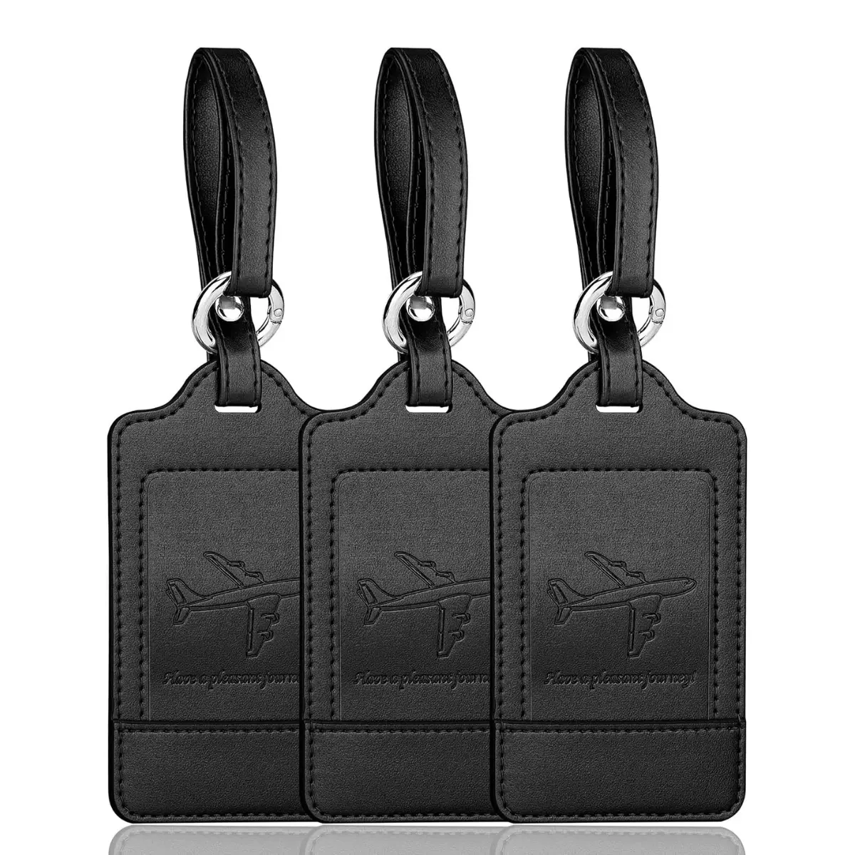 Leather Luggage Tags 3 Pack, Suitcase Tags with Privacy Flap & Spring Ring