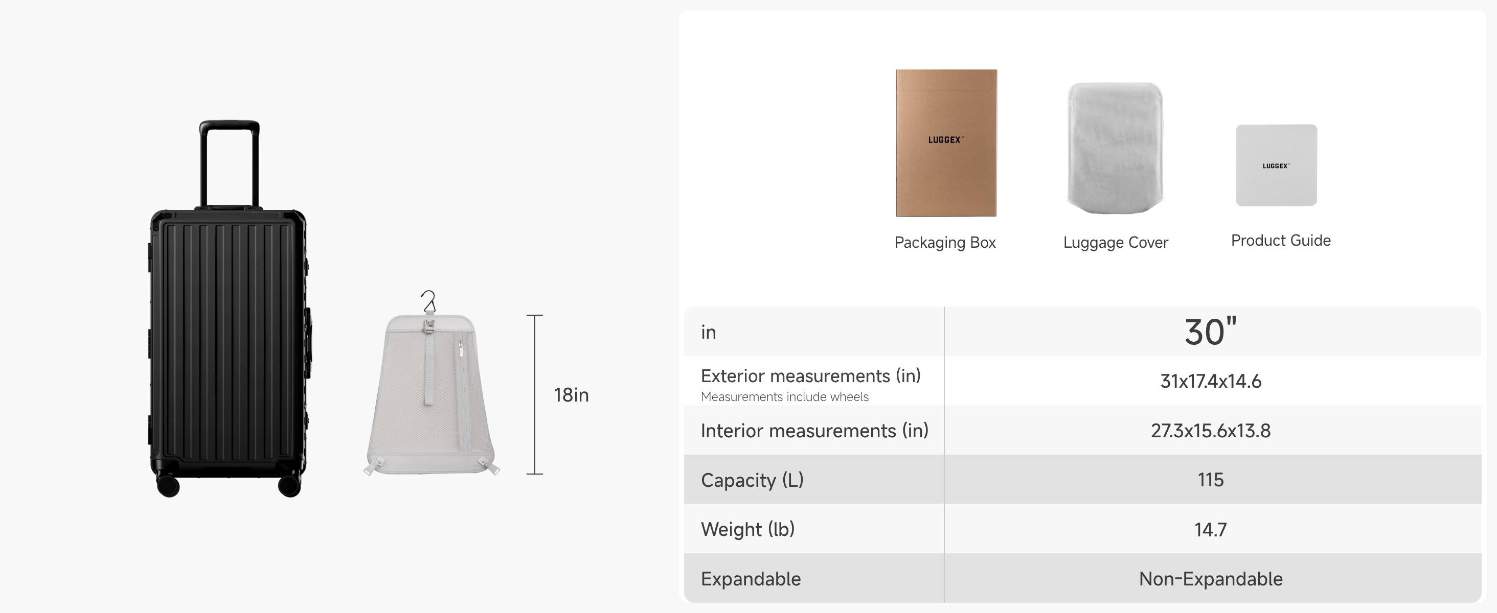 LUGGEX 30 Inch Checked Suitcase with Spinner Wheels, 8010S Aluminum Frame Zipperless Polycarbonate Hard Shell Suitcase with 5 Packing Cubes and a Shoe Bag