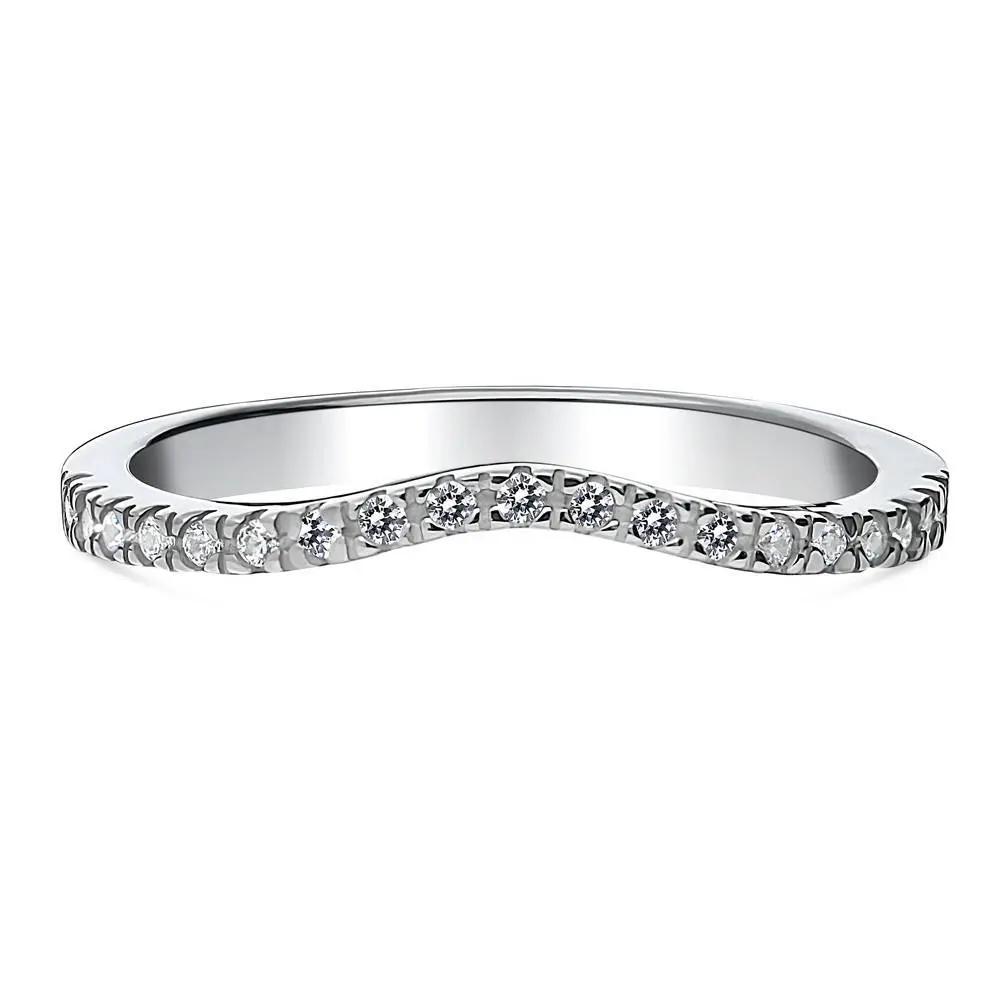 BERRICLE Sterling Silver Wishbone Rings Stackable Curved Half Eternity Band Ring for Women, Round Cut Cubic Zirconia CZ