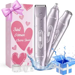 Bikini Trimmer, Intimate Pubic Trimmer for Women, Electric Shaver and Razor Rechargeable 3-in-1 Body and Facial Epilator, Dual Heads for Painless Trimming of Pubic Hair, Face, Underarms and Legs, IPX7 Waterproof, Christmas Gift Shaving Grooming