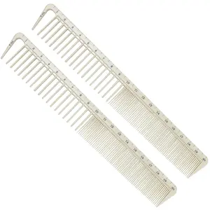 2 Piece Hair Cutting Comb Set with Ruler Measurement, Fine Tooth Portable Anti-Static Long Measure Professional Comb, Salon Barber Styling