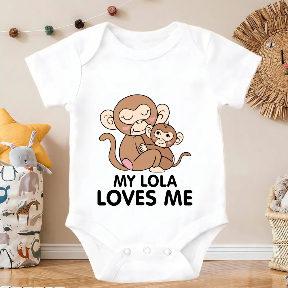 Monkey And Baby Monkey Print Crew Neck Short Sleeve Bodysuit | Soft Comfortable Cotton Fabric Breathable Cotton Lightweight feature Newborn Clothes New Born, Baby Shower Gift
