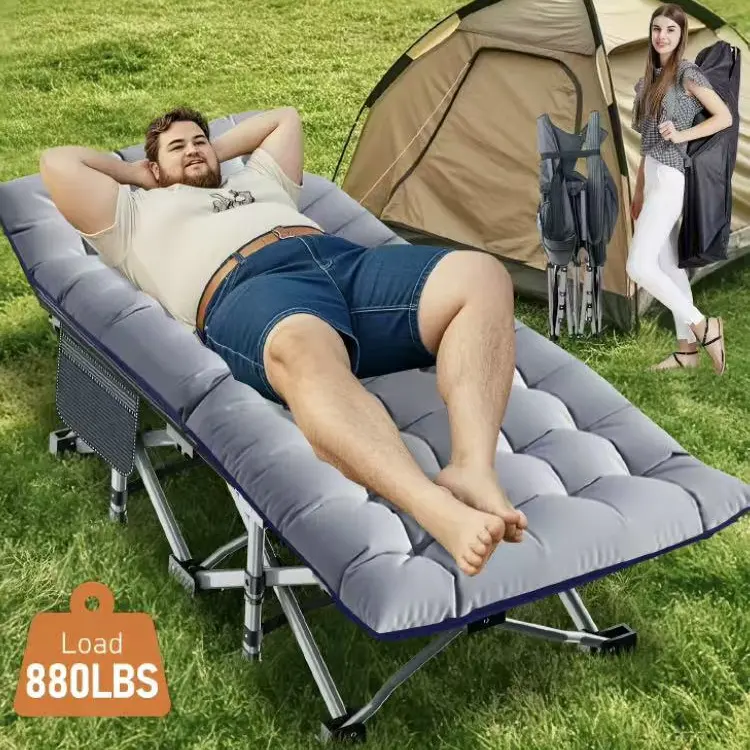 Folded 41" × 8" Folding Camping Cot Lounger with Mattress, Bed Frame & Carry Bag - Sturdy Double-Layer Oxford Fabric Camping Furniture, Extra Wide, Quick Open, Space-Saving for Outdoor Rest, Temporary Guest Bed