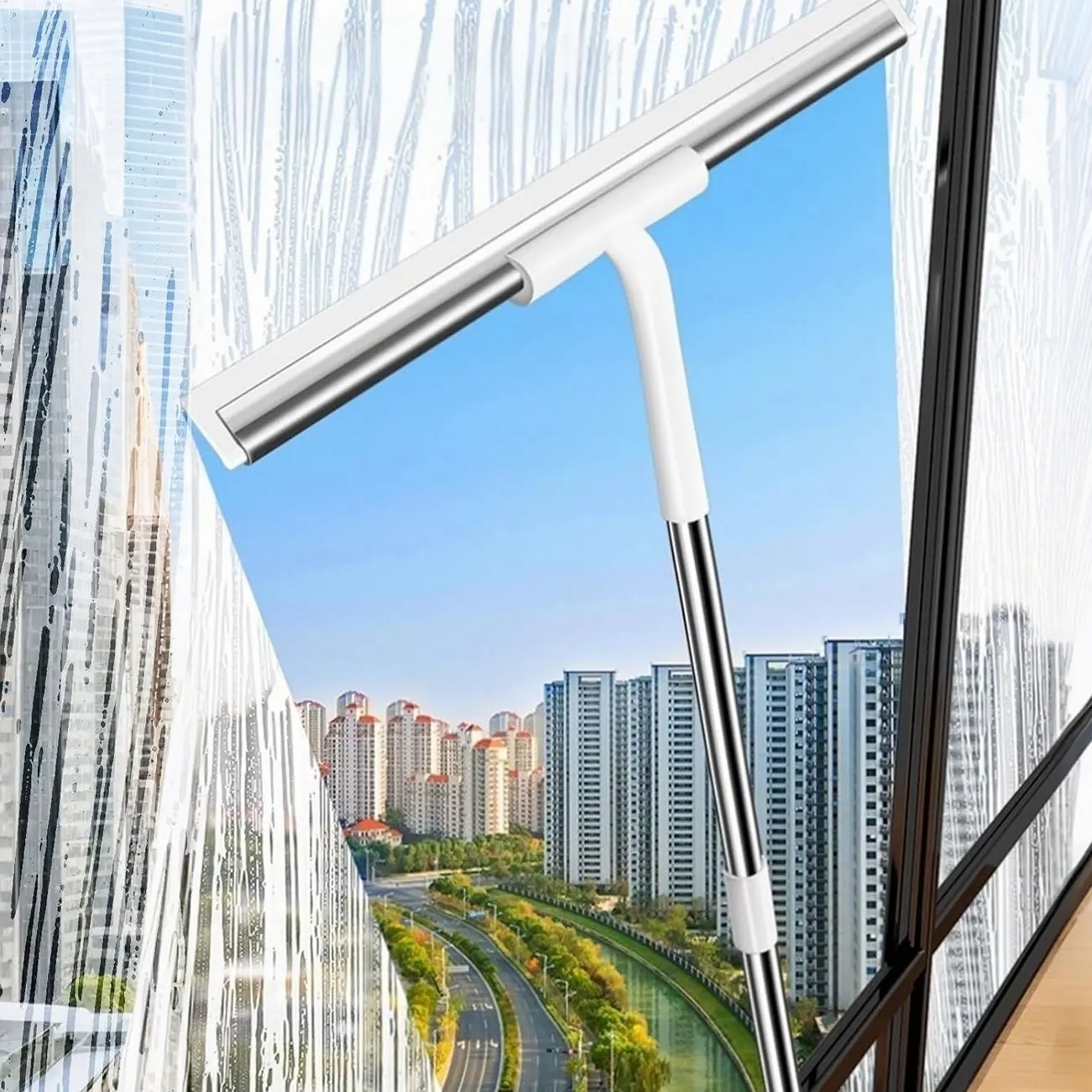 Rubber Floor Squeegee for Smooth Surface Concrete Floor, Tile Floor, Heavy Duty Garage Shower Floor Squeegee Broom for Removing Water