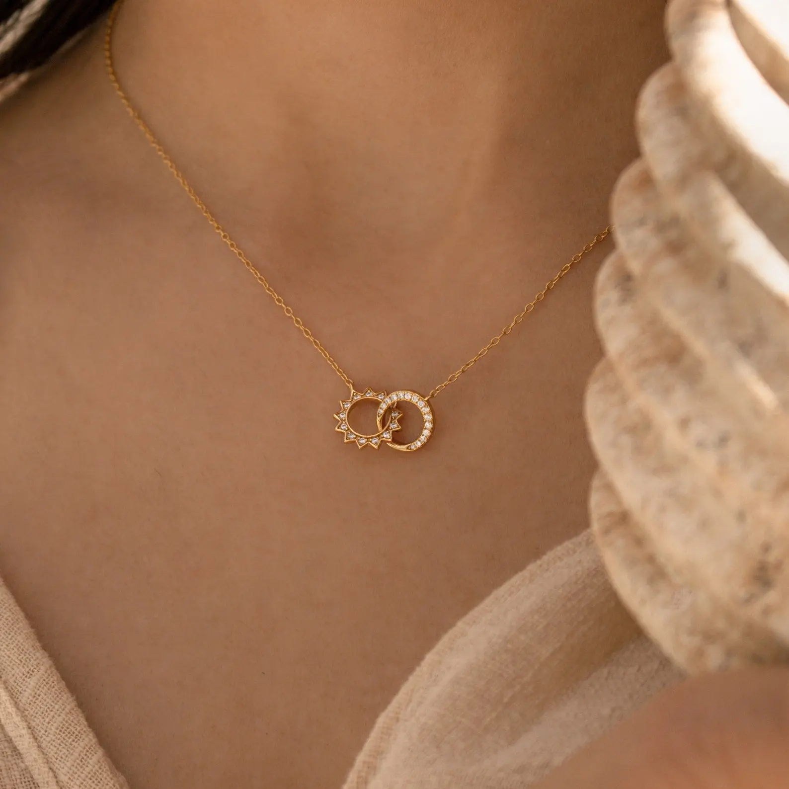 Sun & Moon Eternity Necklace by Caitlyn Minimalist - Interlocking Celestial Diamond Charm Necklace - Dainty Friendship Jewelry - Best Friend Gift