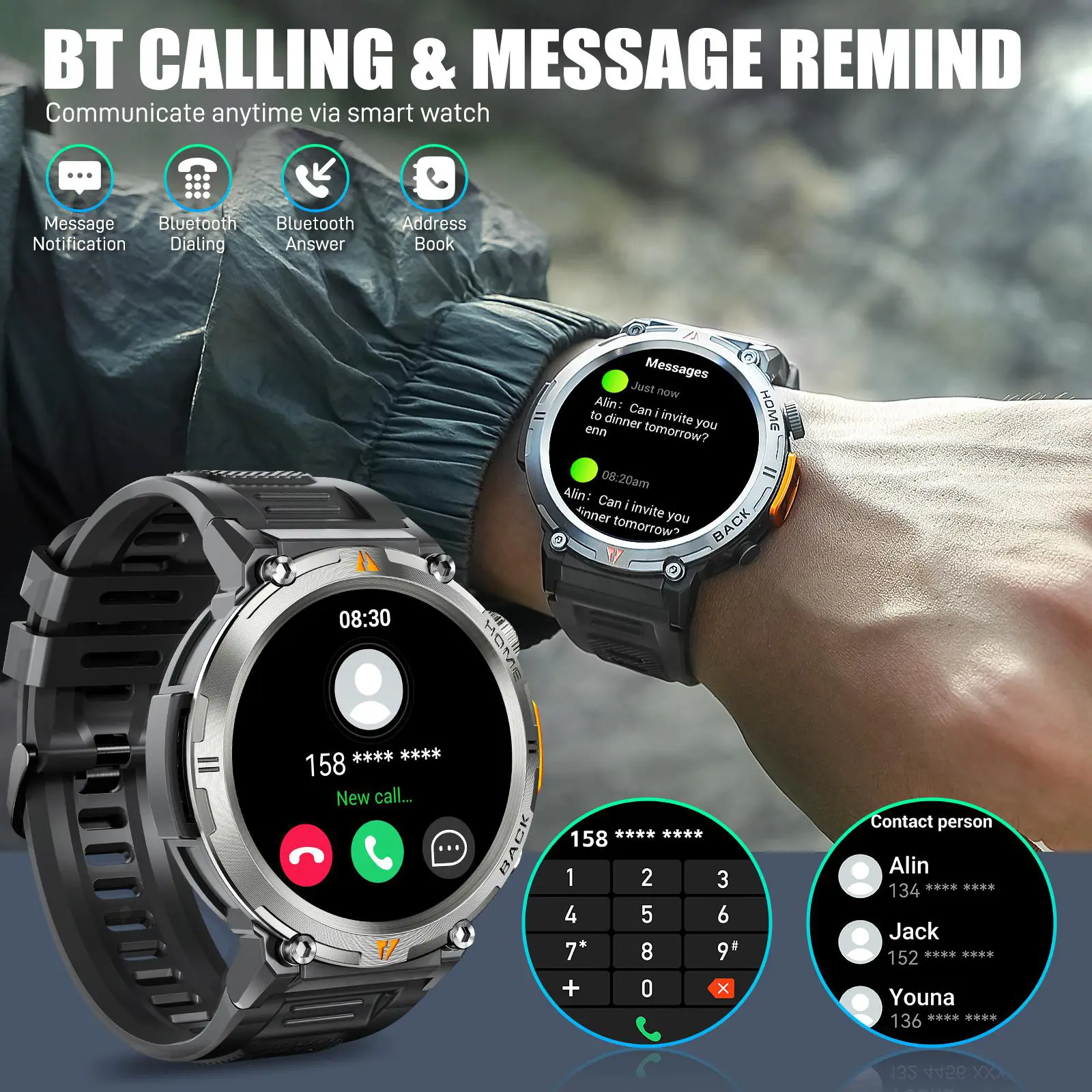 EIGIIS KE3 Smart Watch for Men with LED Flashlight(Answer/Make