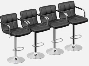 Set of 4 Bar Stools Swivel Adjustable Bar Chairs PU Leather w/Backrest & Armrest