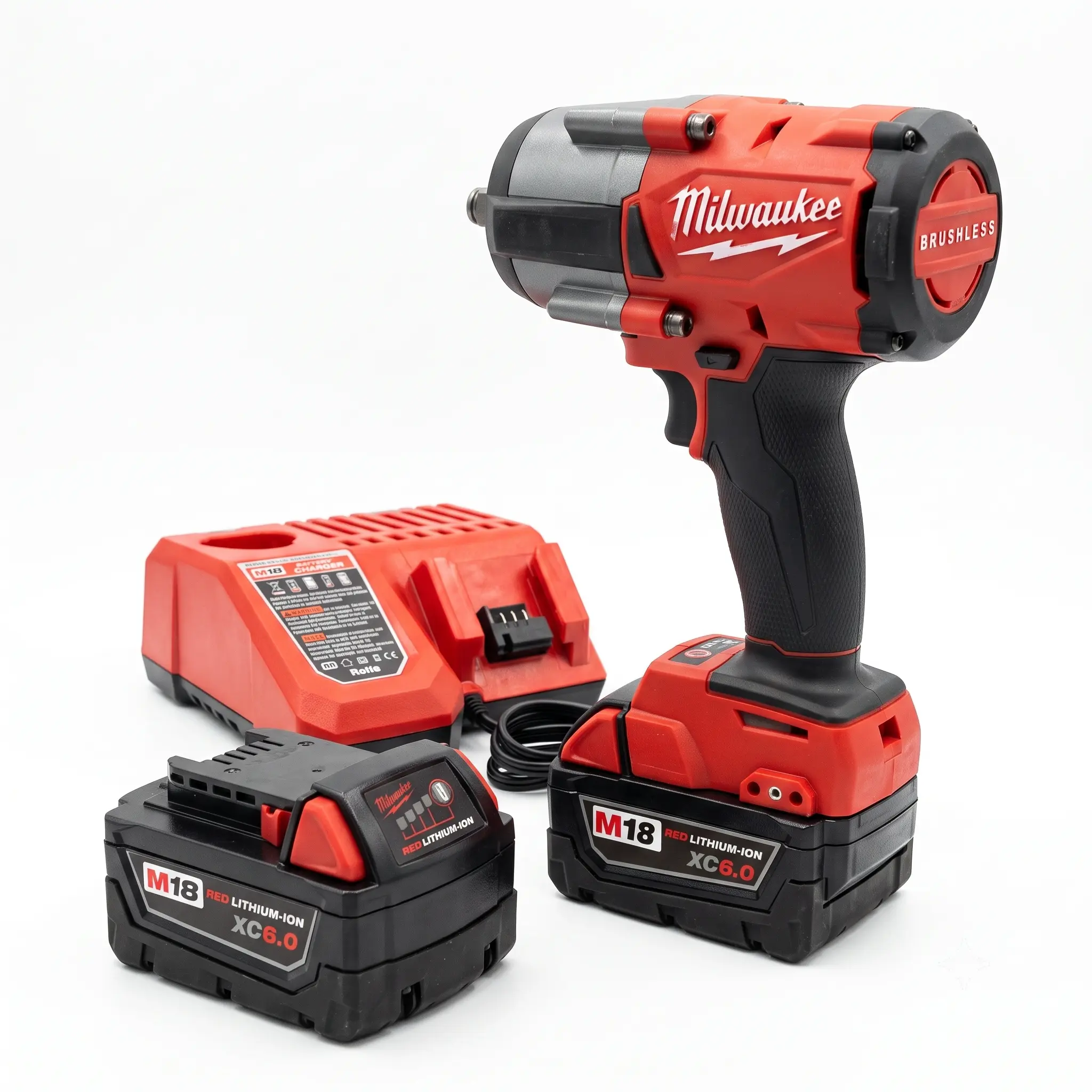 Milwaukee M18 Cordless Impact Wrench Full Tool Kit - 1000Nm Brushless Motor, 2 XC6.0 Batteries, Complete Charger, Wear-resistant Casing for Heavy-duty Engineering Practitioners, High Torque, Portable