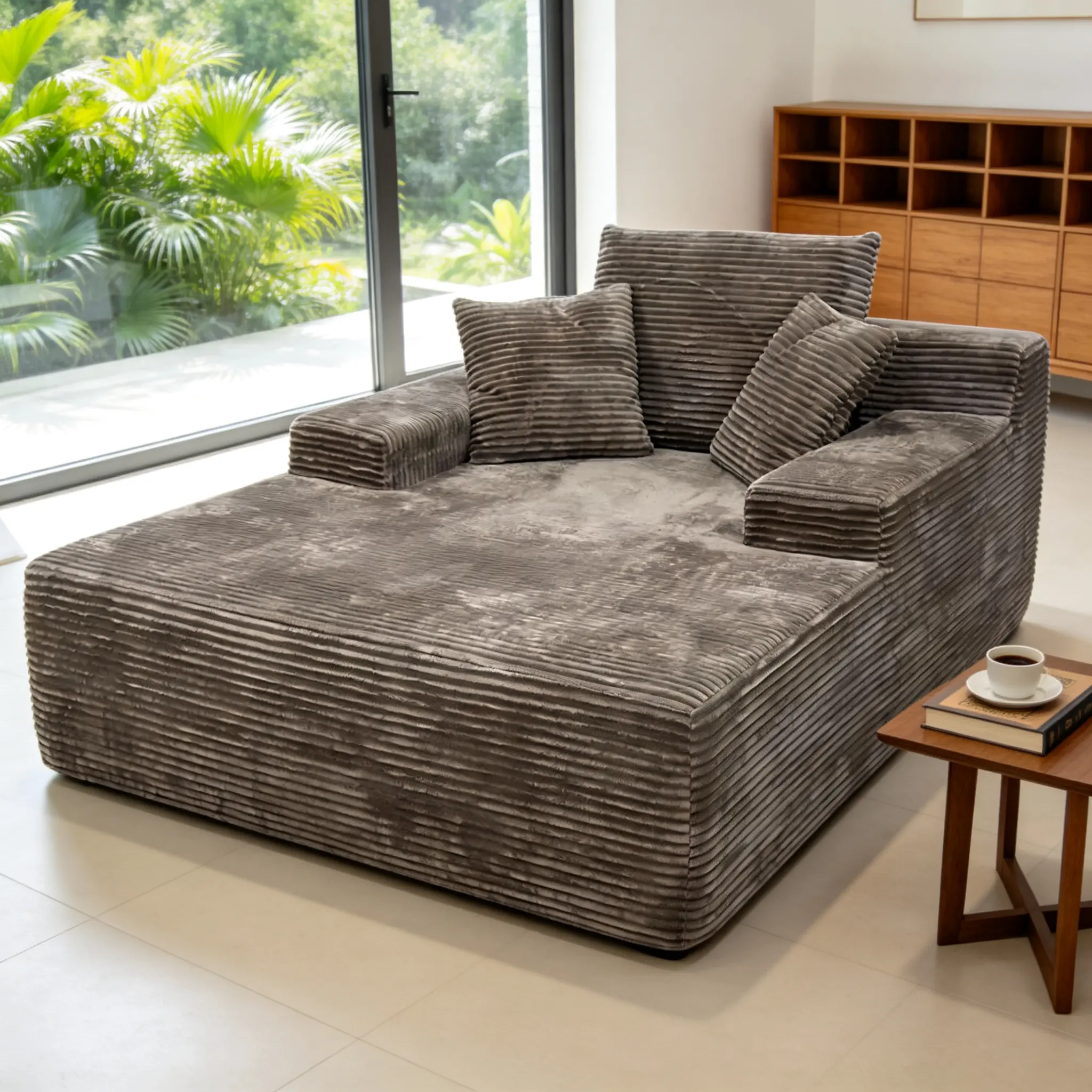 HipyMo Soft Bouncy Boneless Chaise Lounge, Sleeper Couch Reading Chairs Fluffy Plush Faux Fur Cloud Sofas Couches for Living Room, Luxurious Plush Corduroy Chair Bed, Large-Size Multi-Function Recliner for Home Theater, No Assembly Required
