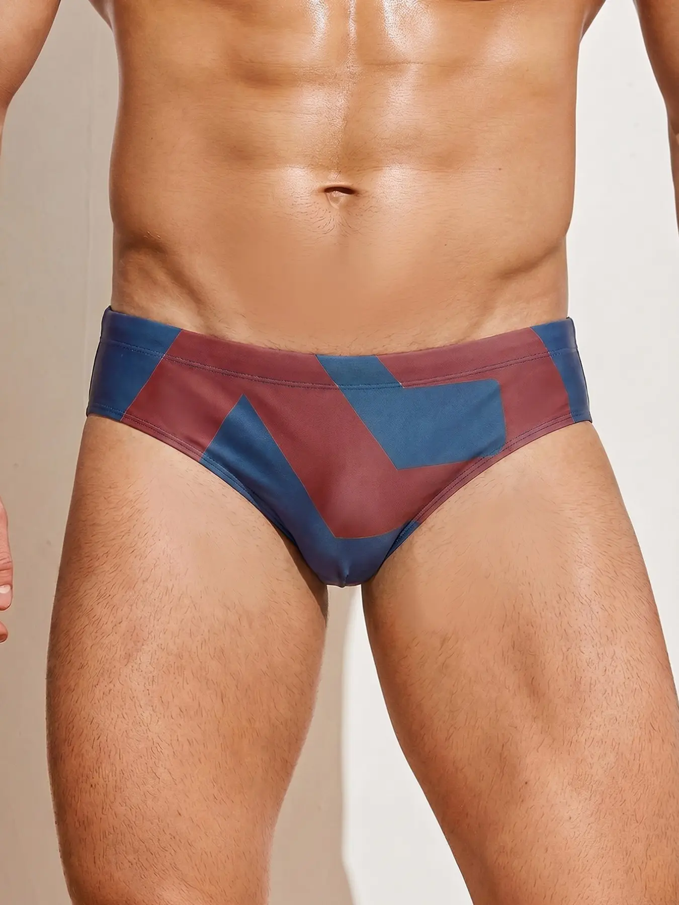 Men's Geometric Pattern Triangle Swim Trunks, High Stretch Quick-Dry Breathable, Ideal for Swimming, Summer Beach, Pool, Surfing, Fitness, Boxing