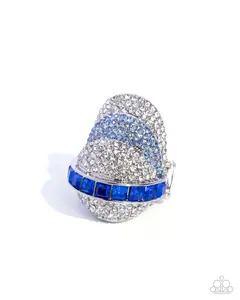 Glittery Gauge - Blue and White Rhinestone Silver Ring - Paparazzi