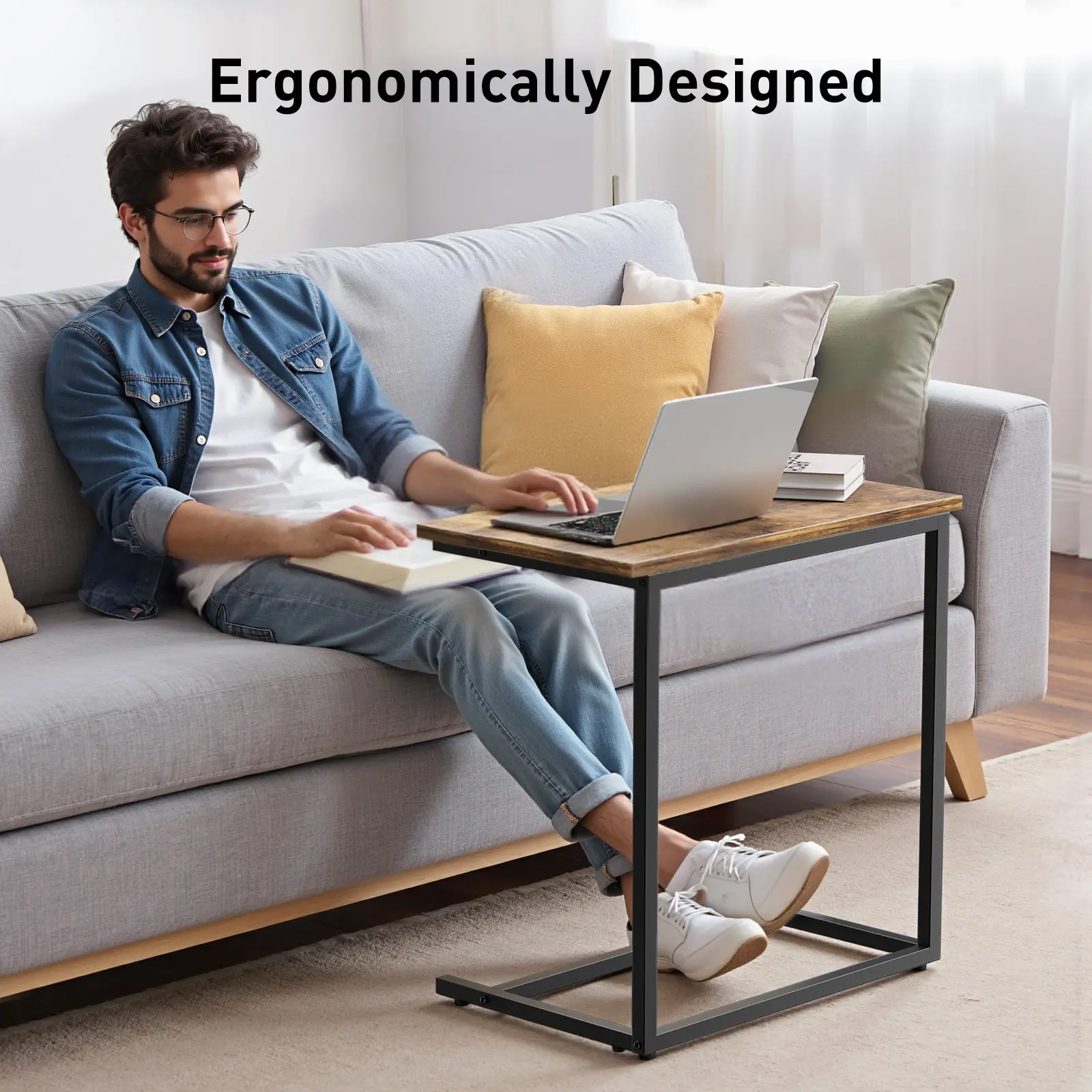 27 in High C-Type Sofa Side Table, Mobile Side Table, 50 Pound Load-Bearing, Sturdy Metal Frame, Multifunctional Sofa Side Table, Bedroom Side Table And Desktop Storage Rack, Suitable for Living Room, Bedroom, Sofa, Office