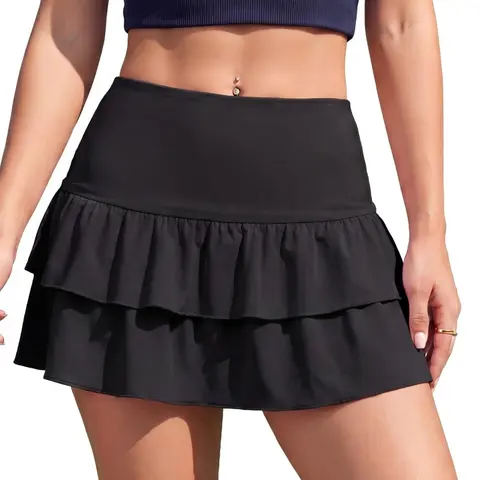 FireSwan 2026 Women's High Waist Double-Layer Nylon-Spandex-Cotton Skort Style Skirts, Breathable Minimalist Summer Casual Sporty Active Bottoms
