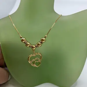 18k Gold Plated 18" Necklace with Heart Pendant & Beaded Design for Women Elegant Versatile Jewelry Gift Idea