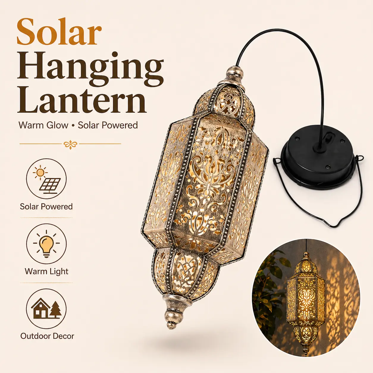 APZZLOXH Solar Hanging Lantern - Moroccan Metal Shade Outdoor Fixture with Warm Flicker Effect, Auto On/Off, LED Outside Lights, Courtyard & Deck Lighting (1/2 Pack), Solar Lanterns