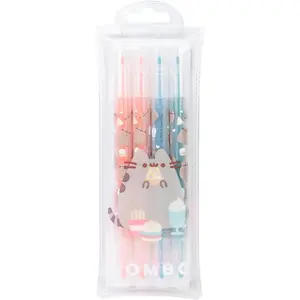 Official Pusheen Pen Set | Pack of 4 Assorted Colours | Double-Ended | Foodie Collection | Pusheen Highlighter Set | Pusheen Gift - Kawaii Stationery Pastel Markers