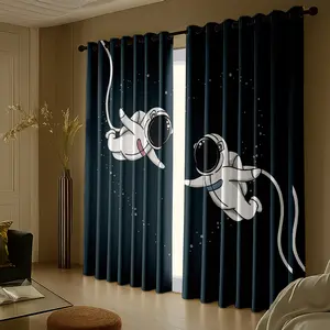 2 panels Astronaut Print Blackout Curtains, Easy Hanging Ring Top Design, Easy Install Curtain, Room Decor Curtain, Perfect for Bedroom Living Room Kitchen Party Privacy Protection